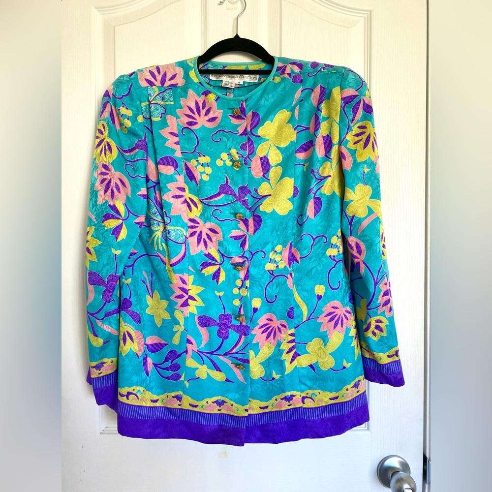 Anne Crimmins for Umi Collections Silk Floral Button Down Top Size 12 Vintage